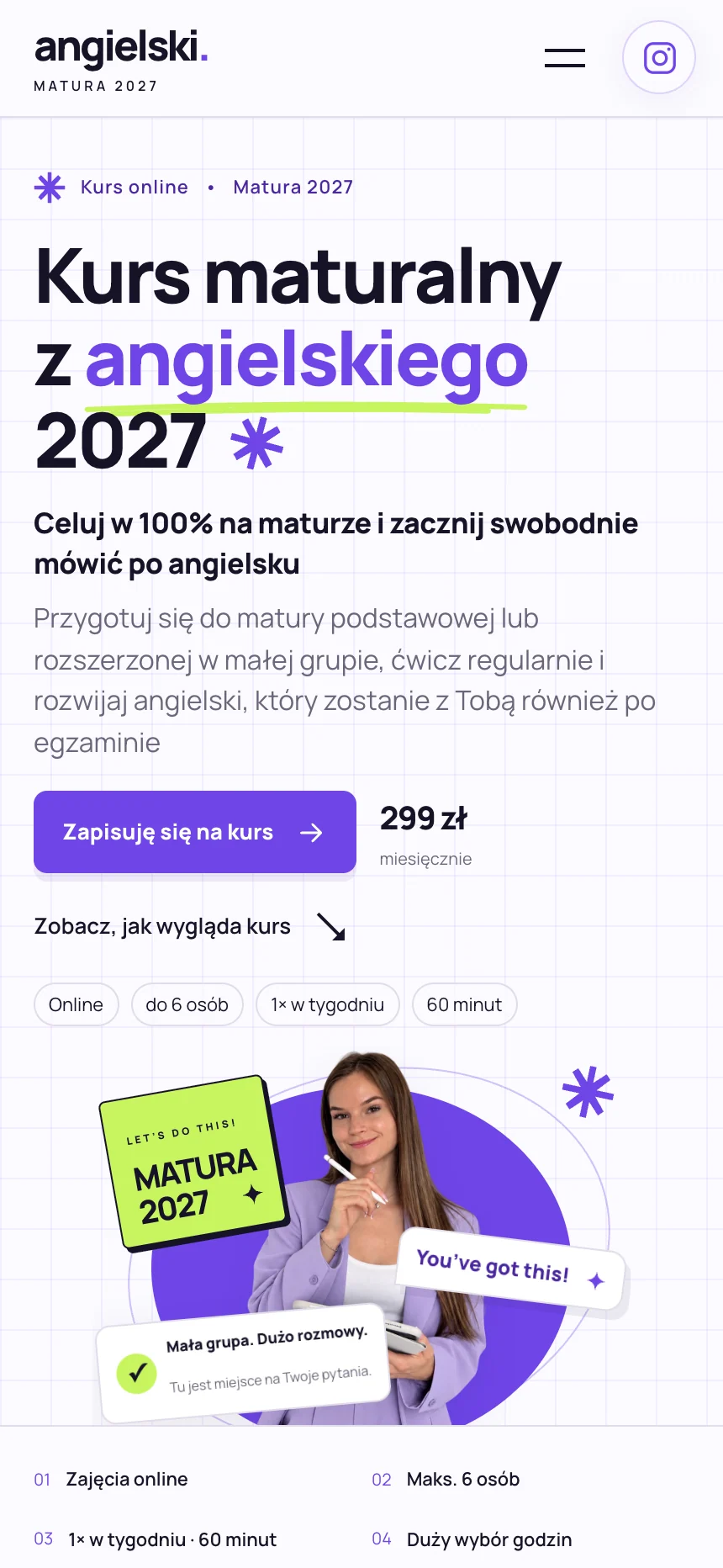 Platforma kursu maturalnego Matura 2027 na telefonie